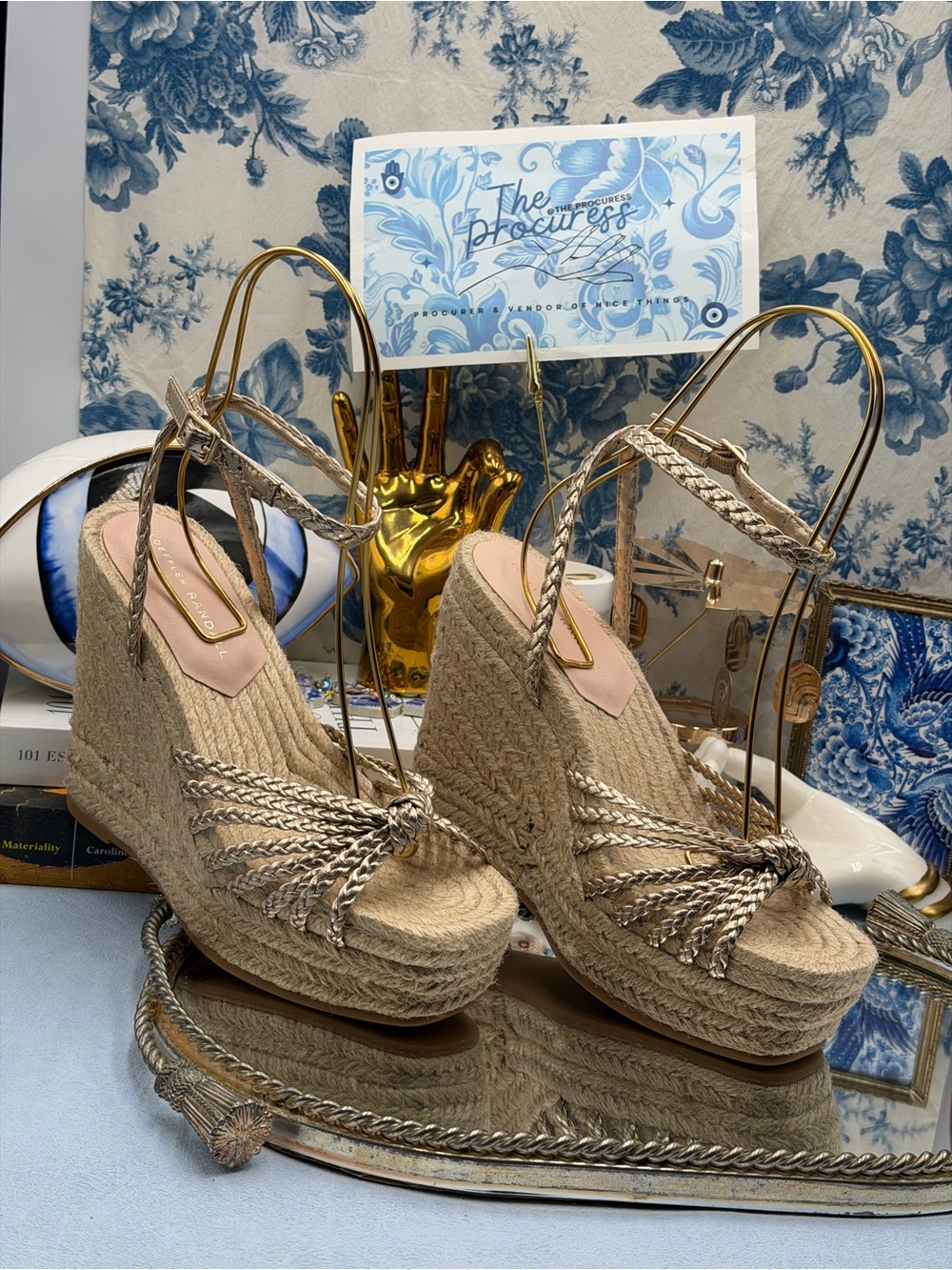 🆕 LOEFFLER RANDALL 🧿 NWOB Pamela Mignon Pale Gold Metallic Leather Wedge, Sz 7 - Picture 3 of 13